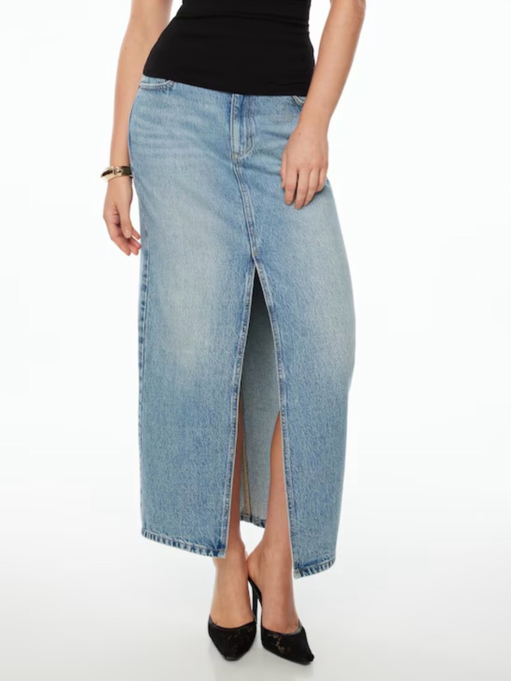 Dynamite Denim Maxi Skirt with Front Slit